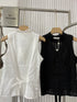 Sleeveless V-neckline Lace Trim Back Tie Blouse